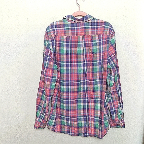 Gap Factory Pink Green and Blue Plaid Classic Fit Button Up Shirt Size Large - Picture 6 of 10